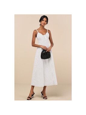 Lulu's White Maxi Slip Dress with Black Polka Dots NWT